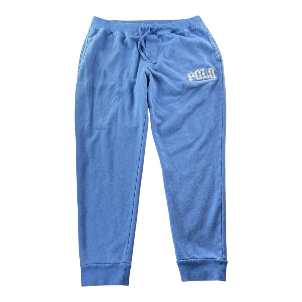 Polo Ralph Lauren Sweatpants Men's Medium Blue Spellout Logo Jogger Fleece